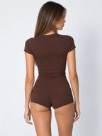 Conjunto Básico de Camiseta y Mini Short de Algodón, color marrón oscuro