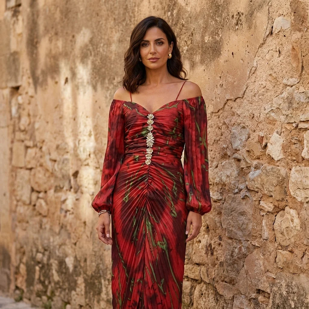 Azucena | Vestido Largo Floral con Escote Profundo
