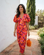 Bianca | Vestido Midi Floral con Mangas Abullonadas