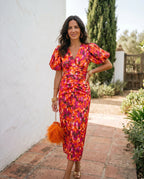 Bianca | Vestido Midi Floral con Mangas Abullonadas