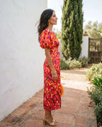 Bianca | Vestido Midi Floral con Mangas Abullonadas