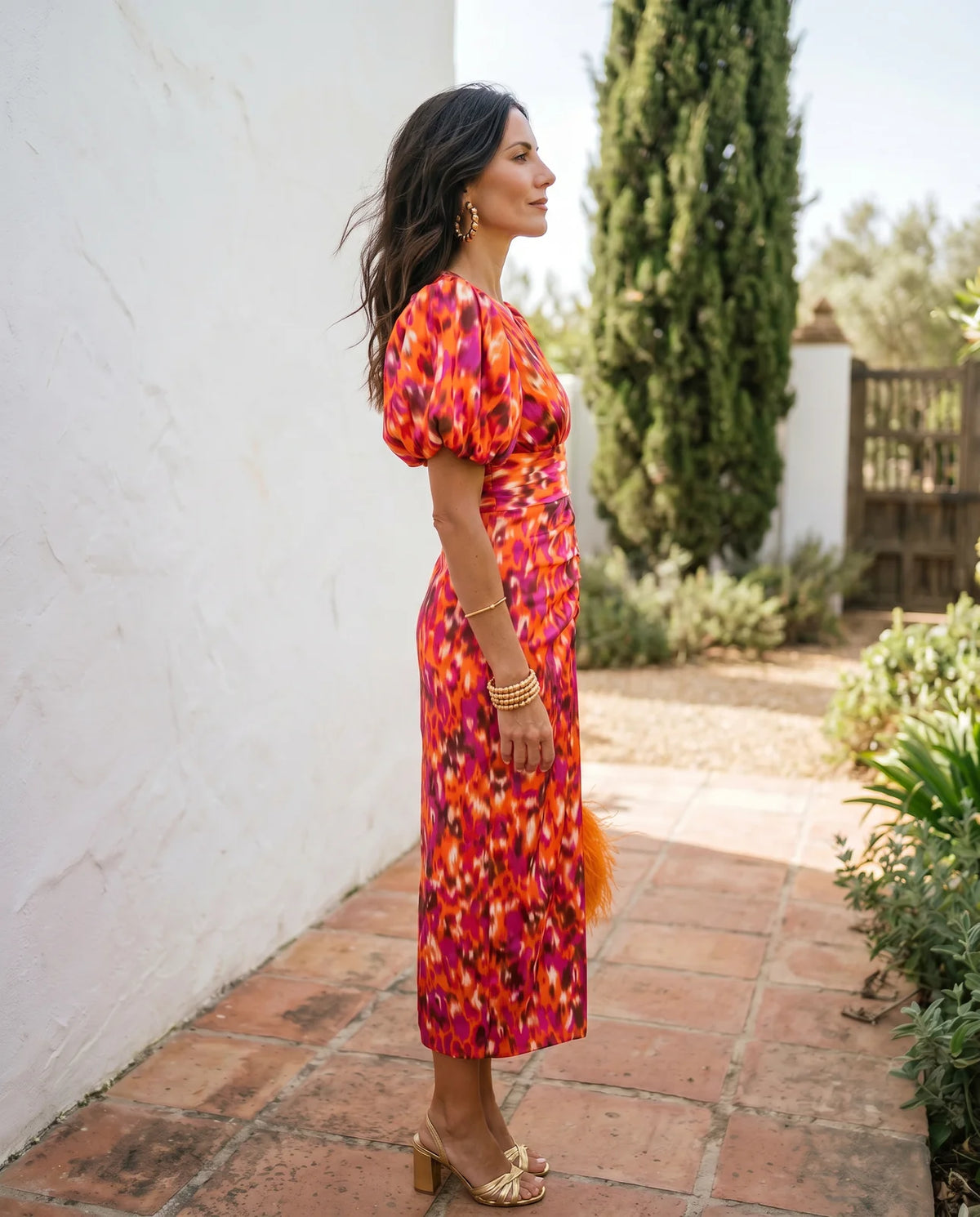 Bianca | Vestido Midi Floral con Mangas Abullonadas