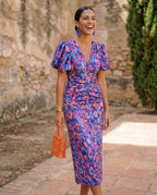 Bianca | Vestido Midi Floral con Mangas Abullonadas