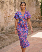 Bianca | Vestido Midi Floral con Mangas Abullonadas