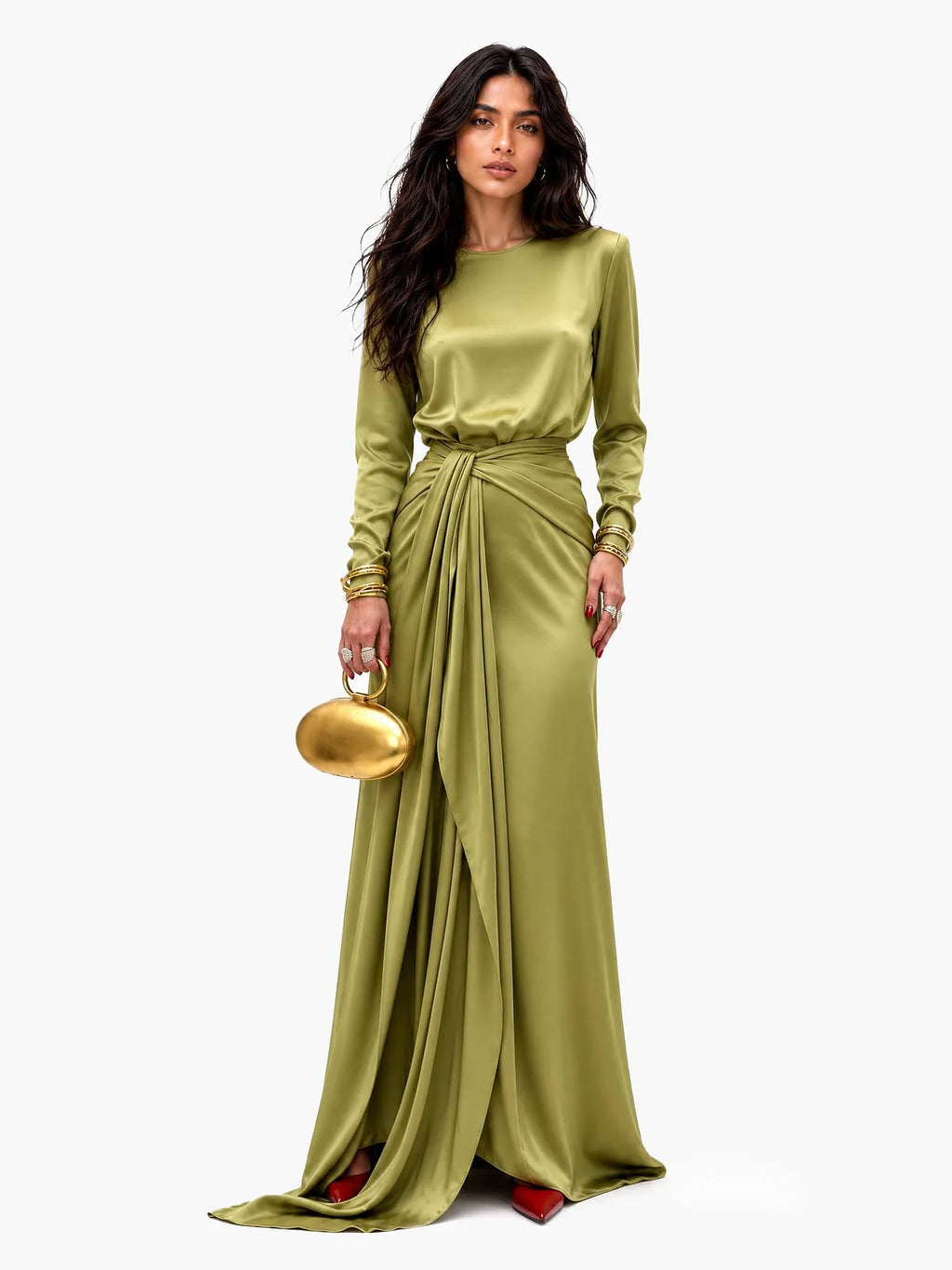 Celeste | Vestido Maxi de Satén Drapeado