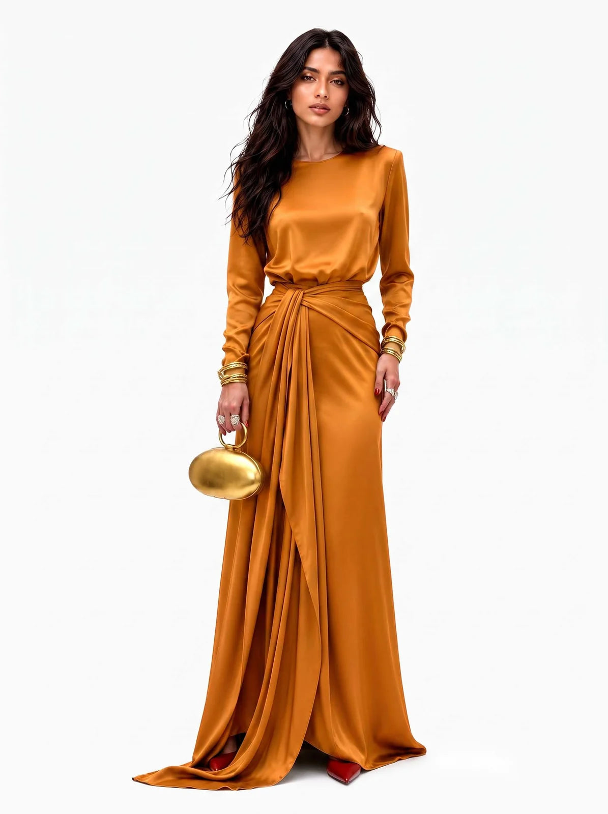 Celeste | Vestido Maxi de Satén Drapeado