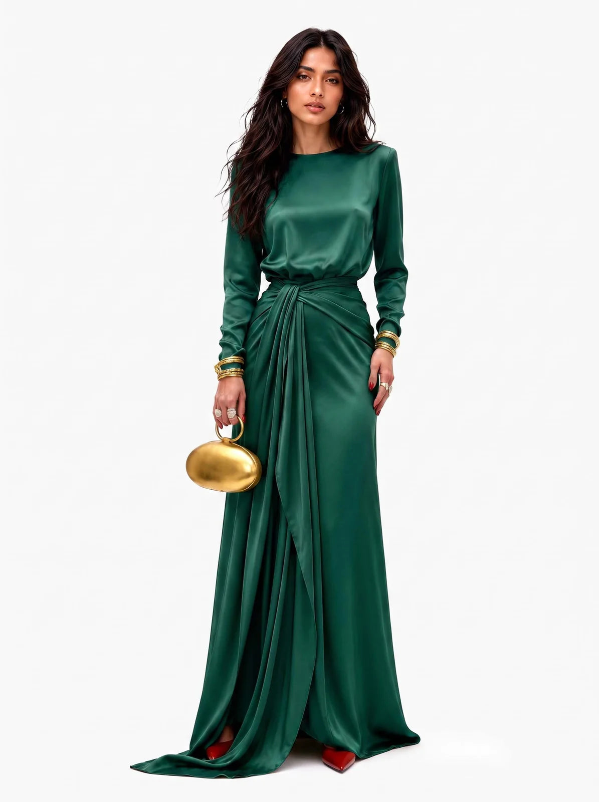 Celeste | Vestido Maxi de Satén Drapeado