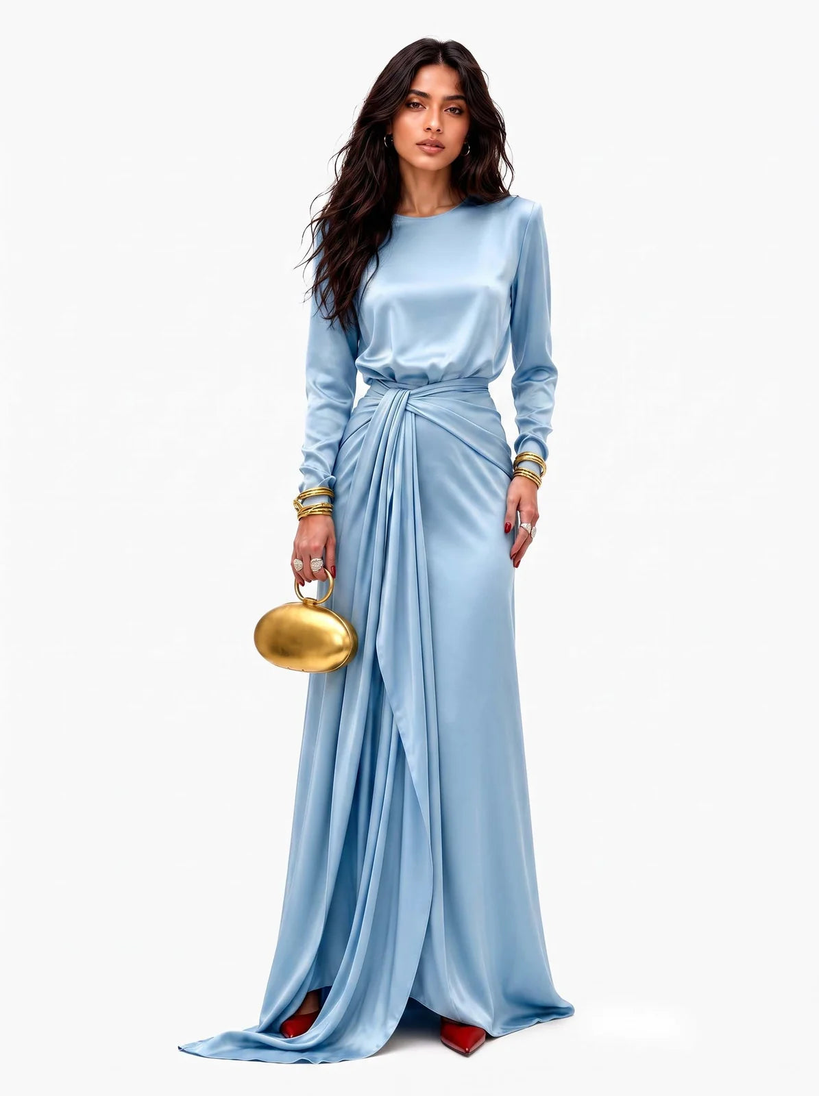 Celeste | Vestido Maxi de Satén Drapeado