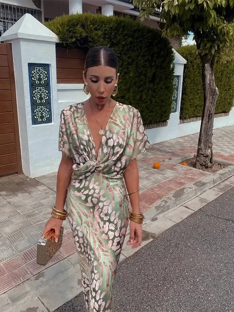 Cleo | Vestido Midi Estampado Tonos Cobre