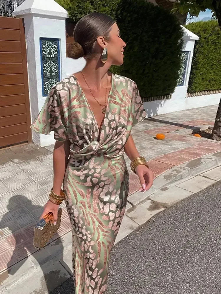 Cleo | Vestido Midi Estampado Tonos Cobre