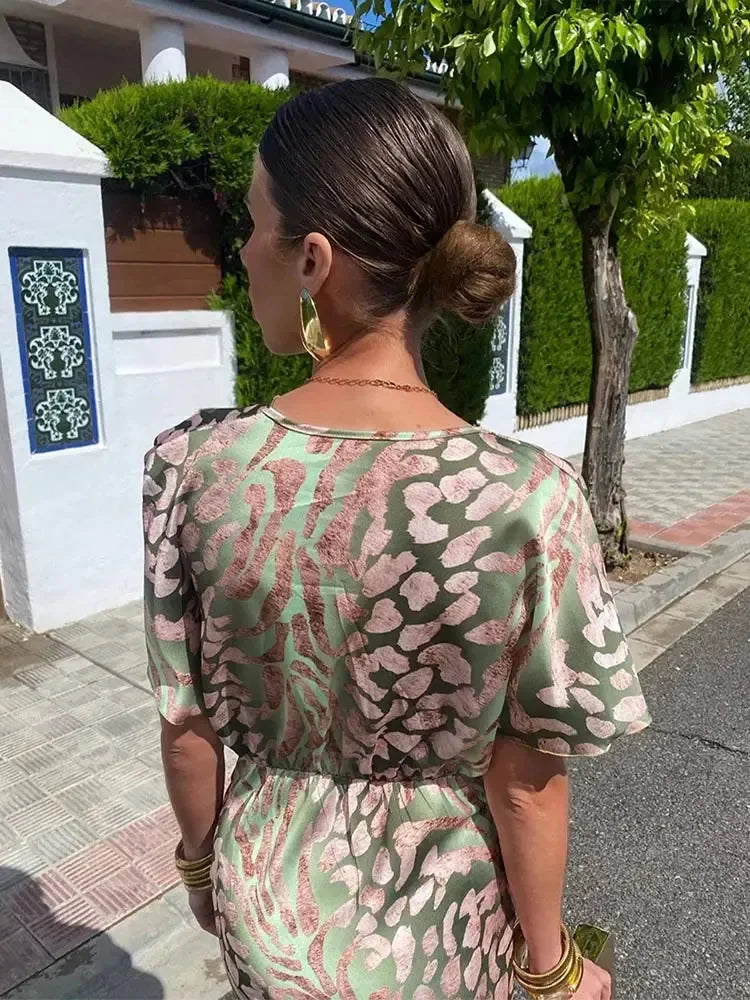 Cleo | Vestido Midi Estampado Tonos Cobre