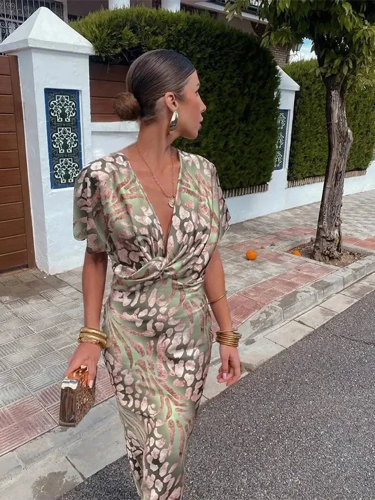 Cleo | Vestido Midi Estampado Tonos Cobre