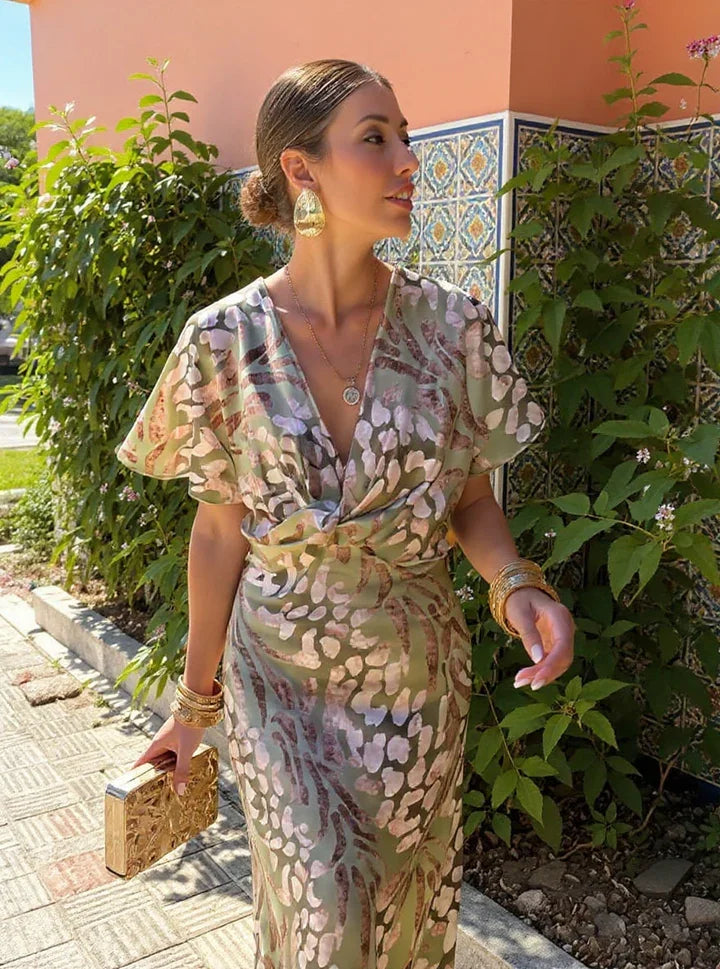 Cleo | Vestido Midi Estampado Tonos Cobre