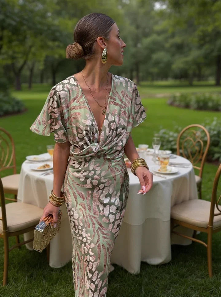 Cleo | Vestido Midi Estampado Tonos Cobre