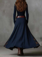 Coral | Vestido Maxi de Ante con Cinturón y Paneles a Cuadros