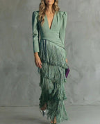 Dahlia | Vestido Elegante con Mangas de Flecos