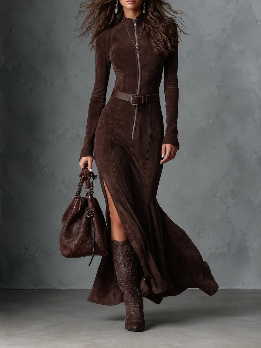 Débora | Vestido Largo de Ante con Cinturón