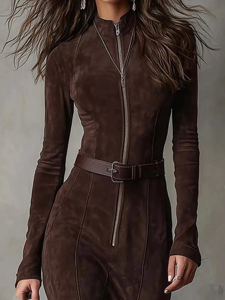 Débora | Vestido Largo de Ante con Cinturón