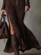 Débora | Vestido Largo de Ante con Cinturón