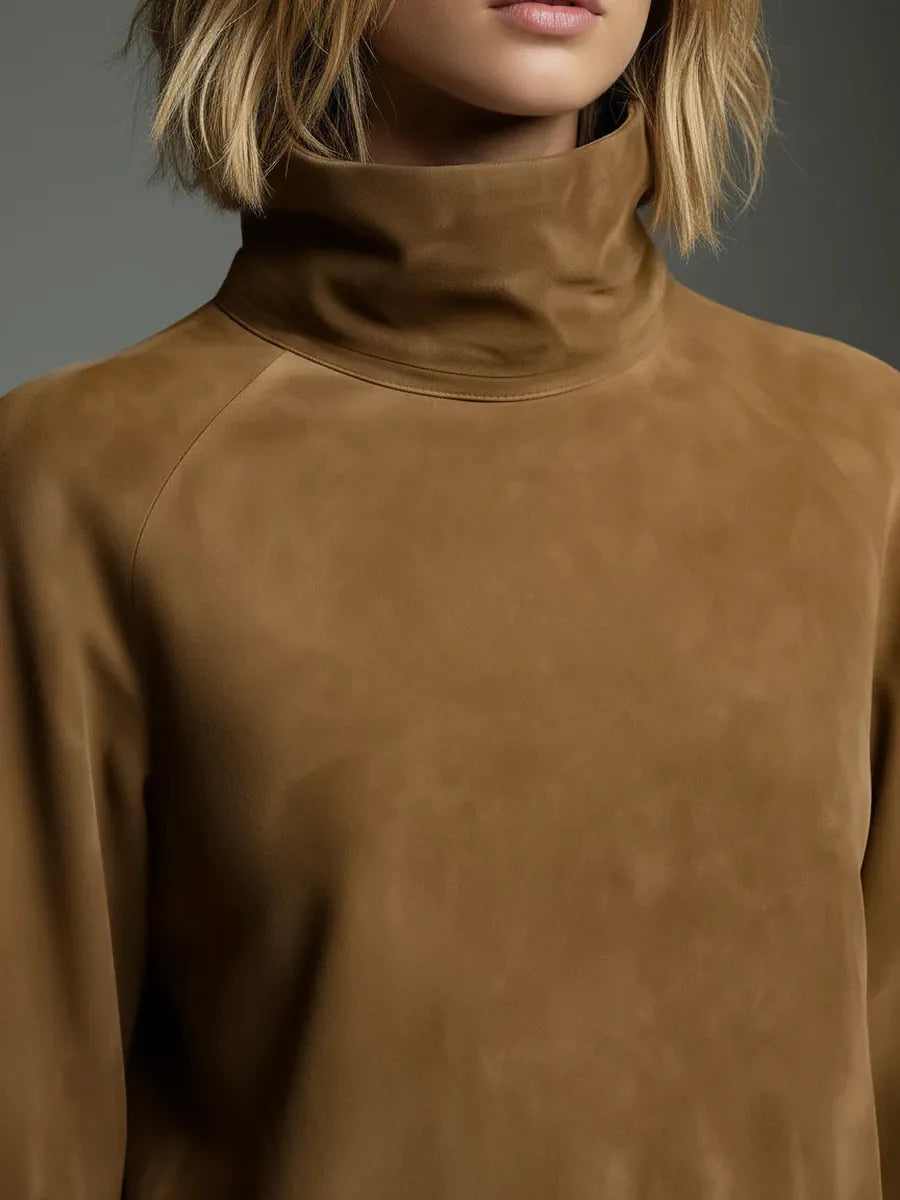 Greta | Vestido Corto Oversize de Ante con Cuello Alto