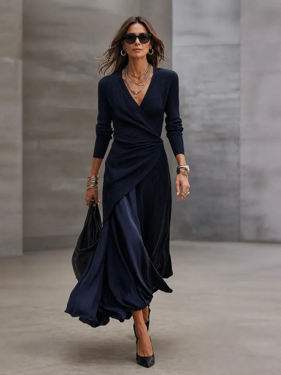 Irina | Vestido Maxi Asimétrico con Detalles de Satén
