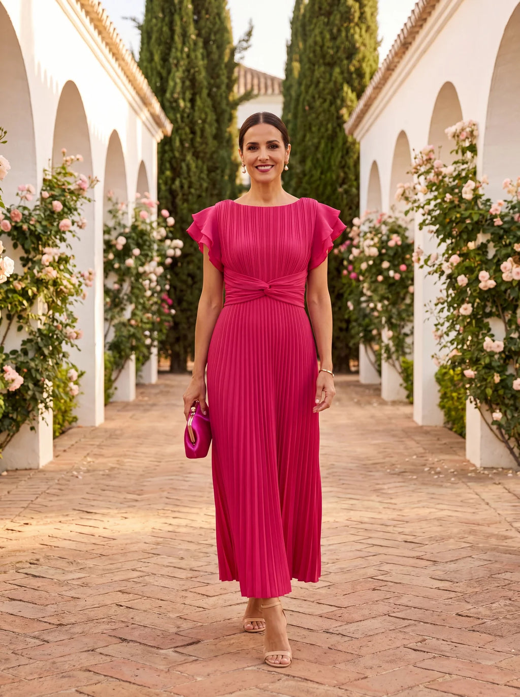 Marisol | Vestido Maxi Plisado con Cintura Anudada