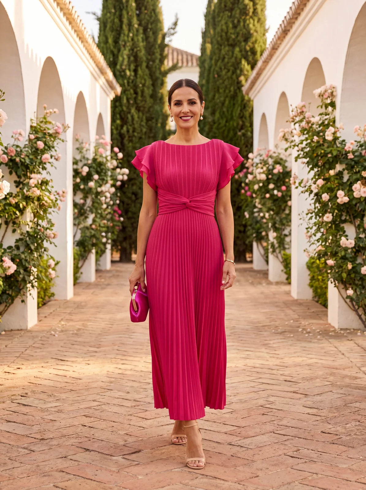 Marisol | Vestido Maxi Plisado con Cintura Anudada