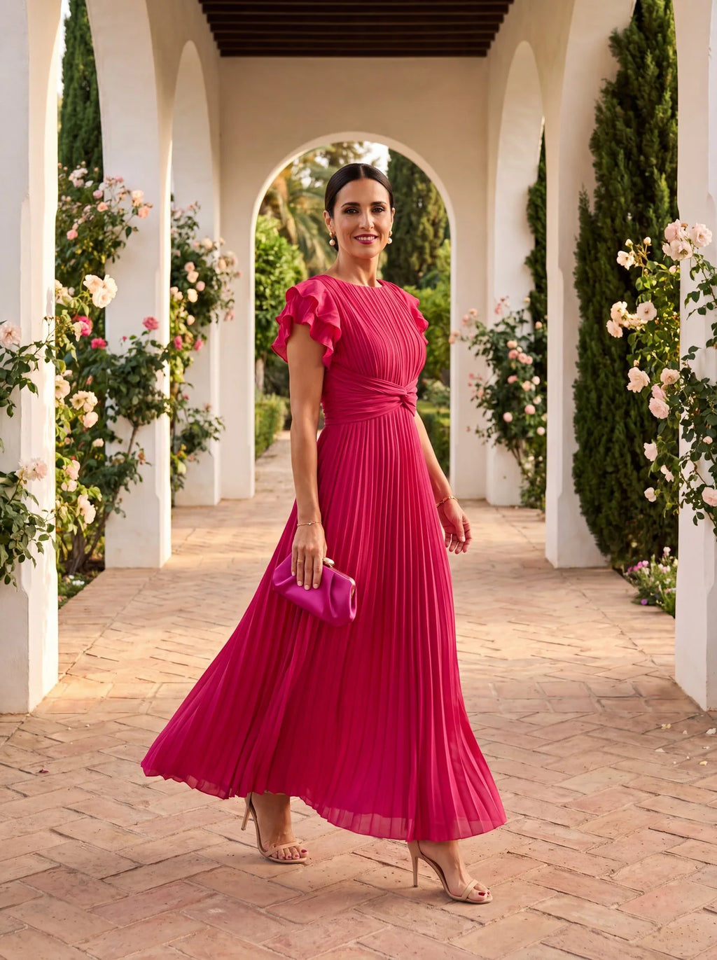 Marisol | Vestido Maxi Plisado con Cintura Anudada