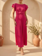Marisol | Vestido Maxi Plisado con Cintura Anudada
