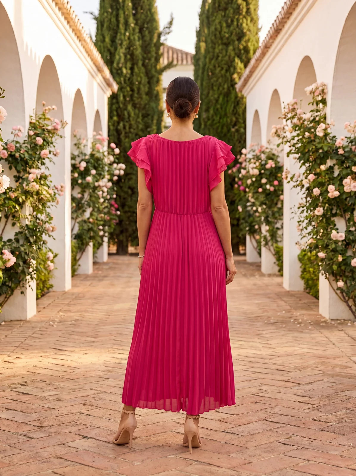 Marisol | Vestido Maxi Plisado con Cintura Anudada