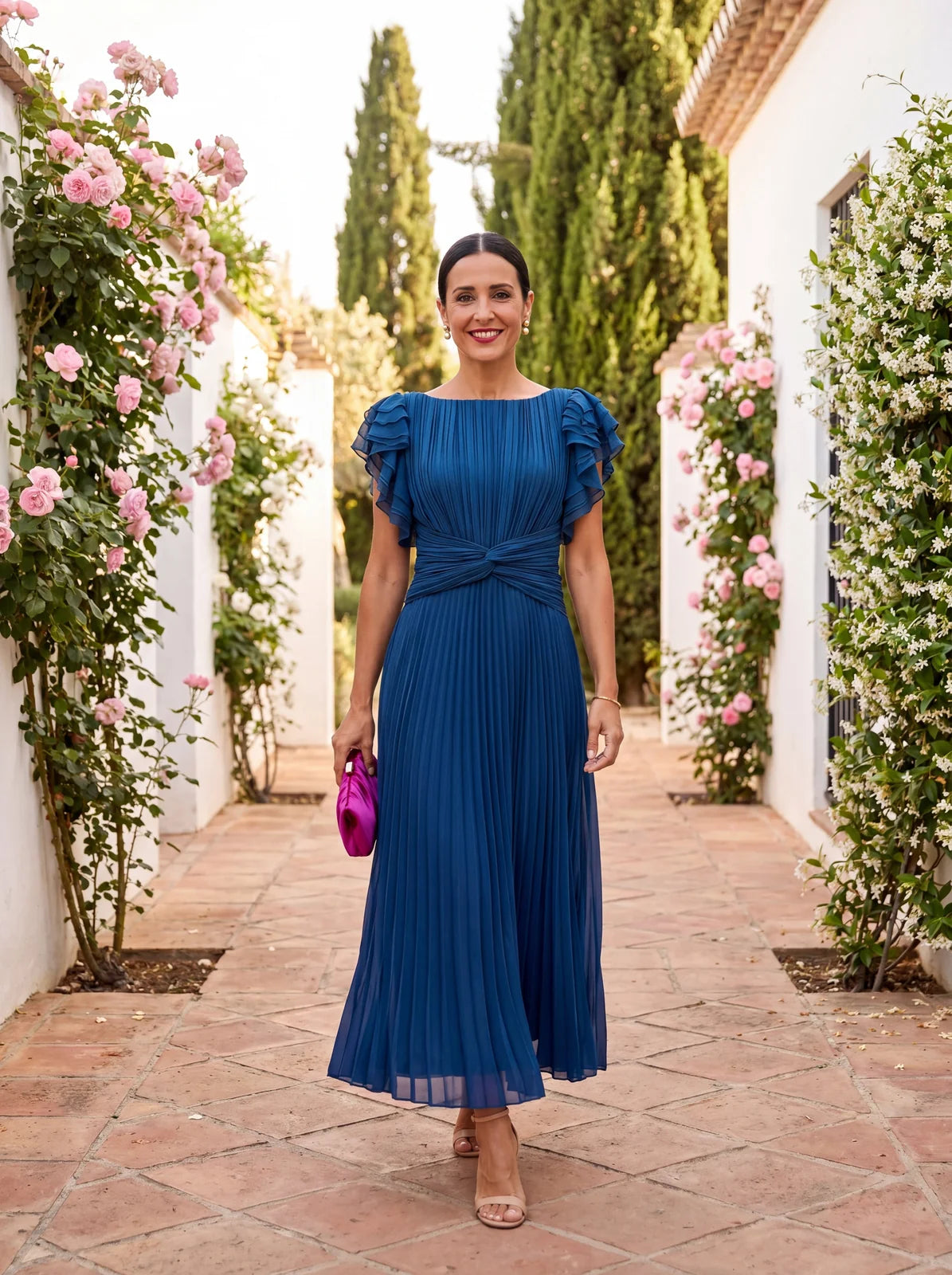 Marisol | Vestido Maxi Plisado con Cintura Anudada