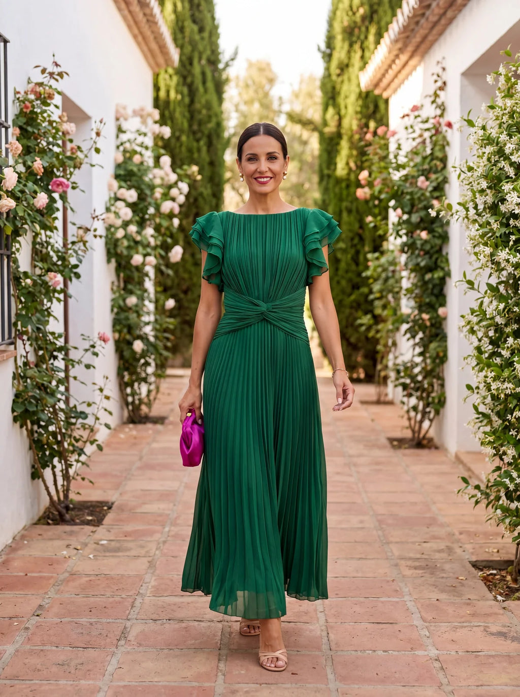 Marisol | Vestido Maxi Plisado con Cintura Anudada
