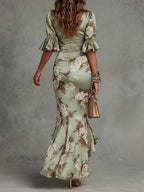 Milagros | Vestido Largo Floral con Escote en V y Volantes