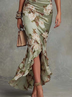 Milagros | Vestido Largo Floral con Escote en V y Volantes