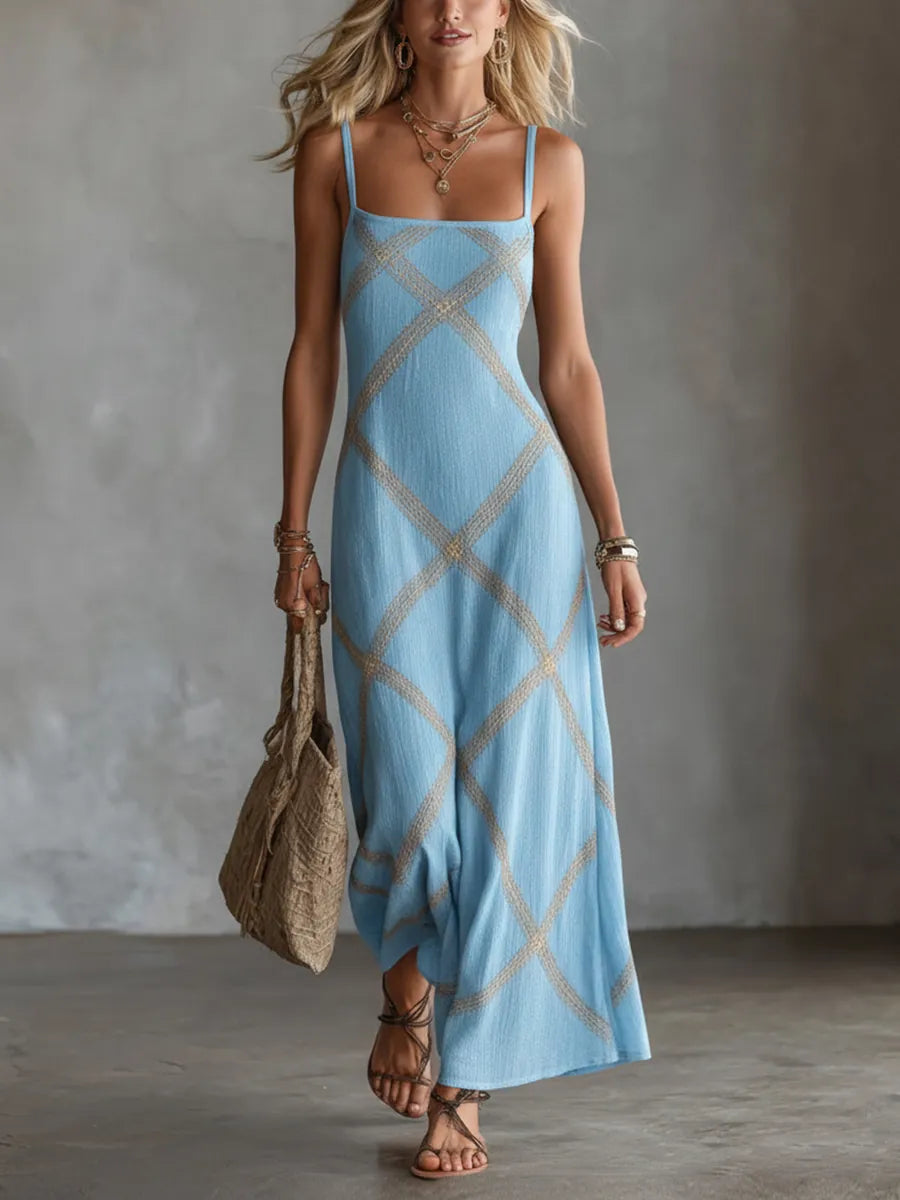 Nieves | Vestido Maxi de Tirantes con Estampado Geométrico