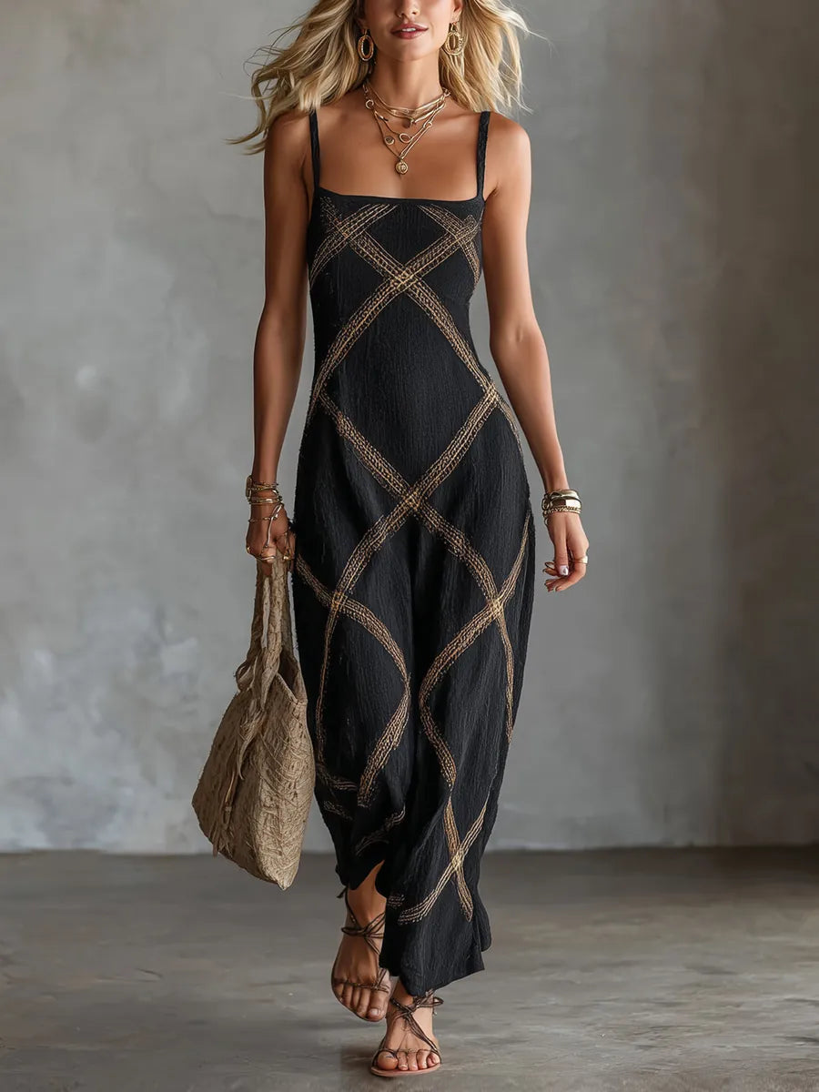 Nieves | Vestido Maxi de Tirantes con Estampado Geométrico