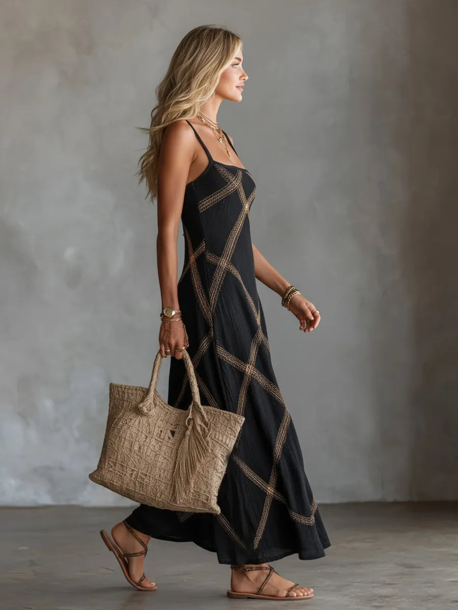 Nieves | Vestido Maxi de Tirantes con Estampado Geométrico