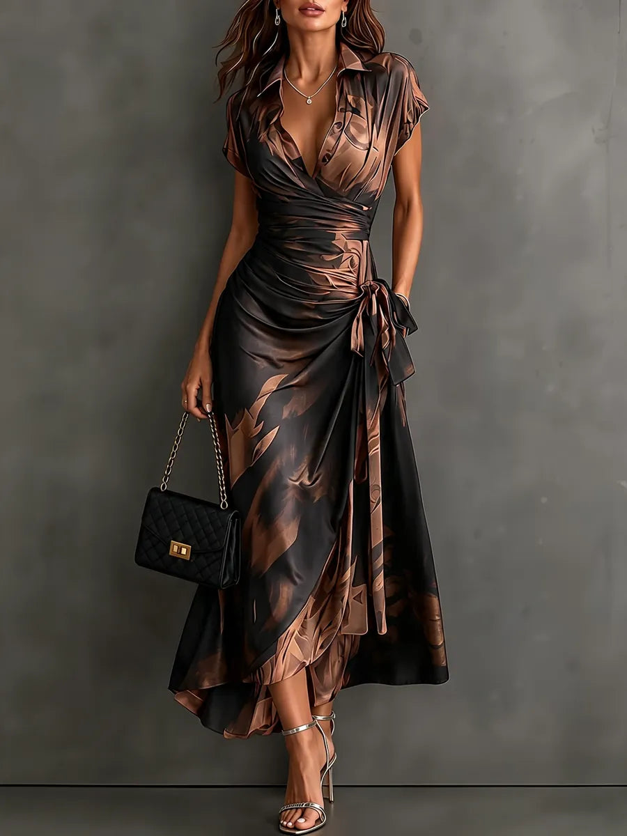 Sabina | Vestido Midi Cruzado con Estampado Abstracto