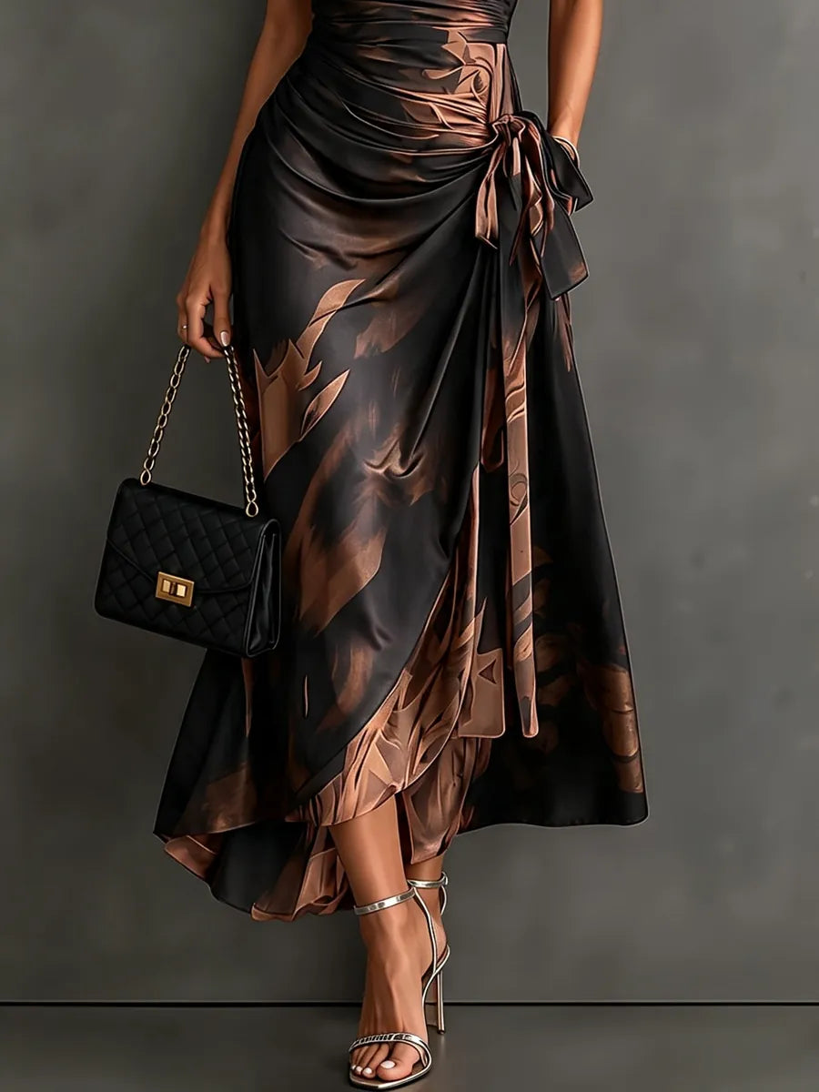Sabina | Vestido Midi Cruzado con Estampado Abstracto
