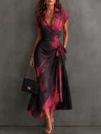 Sabina | Vestido Midi Cruzado con Estampado Abstracto