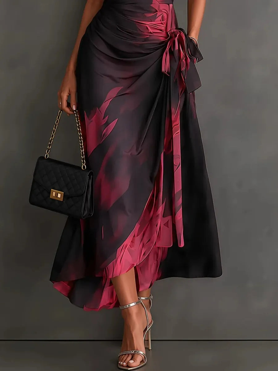 Sabina | Vestido Midi Cruzado con Estampado Abstracto