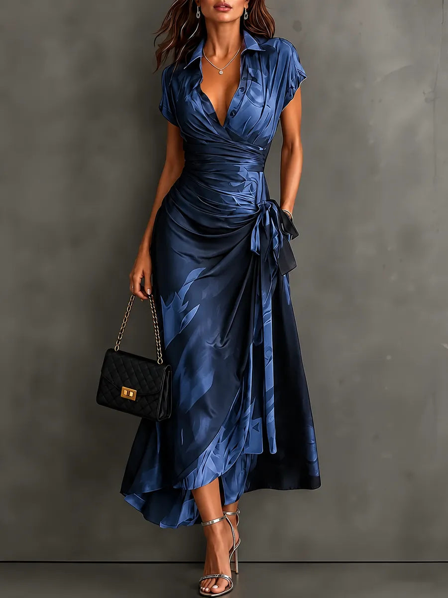 Sabina | Vestido Midi Cruzado con Estampado Abstracto
