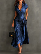 Sabina | Vestido Midi Cruzado con Estampado Abstracto