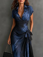 Sabina | Vestido Midi Cruzado con Estampado Abstracto