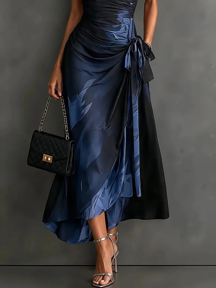Sabina | Vestido Midi Cruzado con Estampado Abstracto
