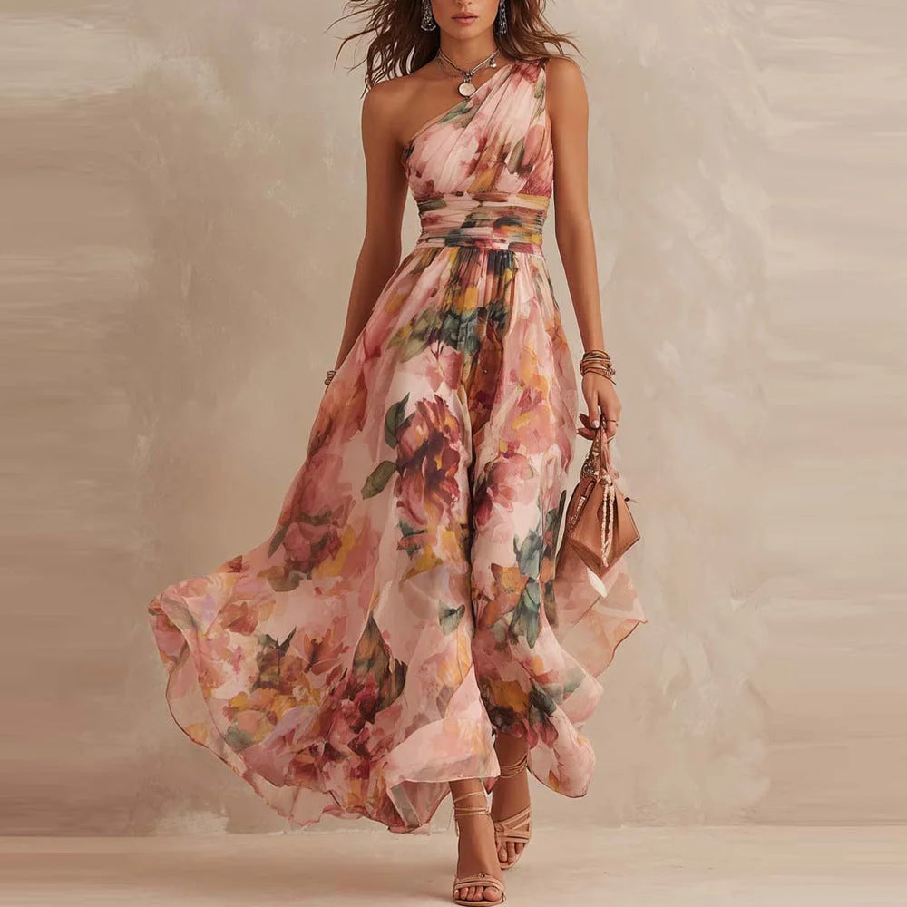 Samira | Vestido Floral Asimétrico de un Hombro
