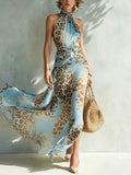 Xiomara | Vestido Maxi Halter con Estampado Animal