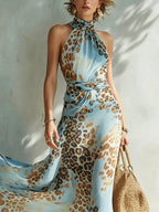 Xiomara | Vestido Maxi Halter con Estampado Animal