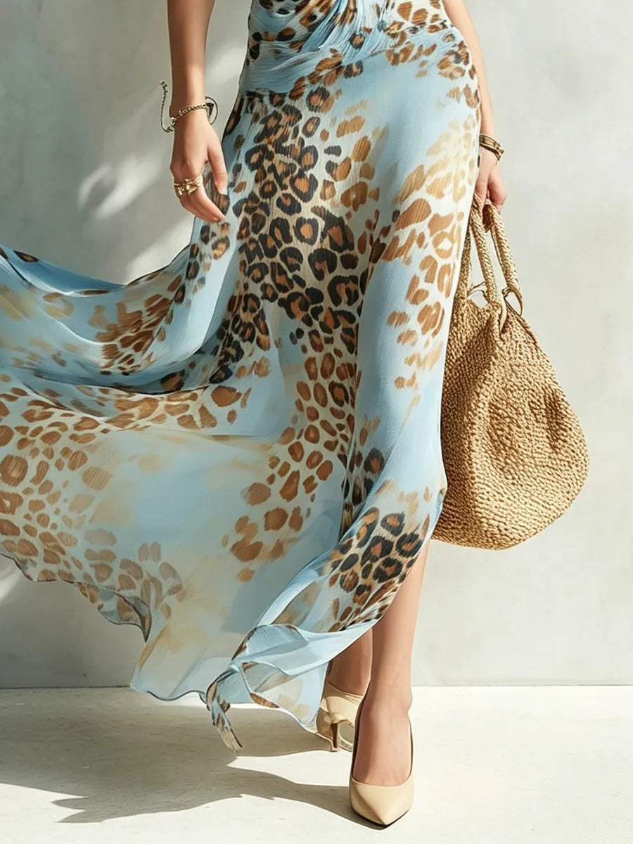 Xiomara | Vestido Maxi Halter con Estampado Animal