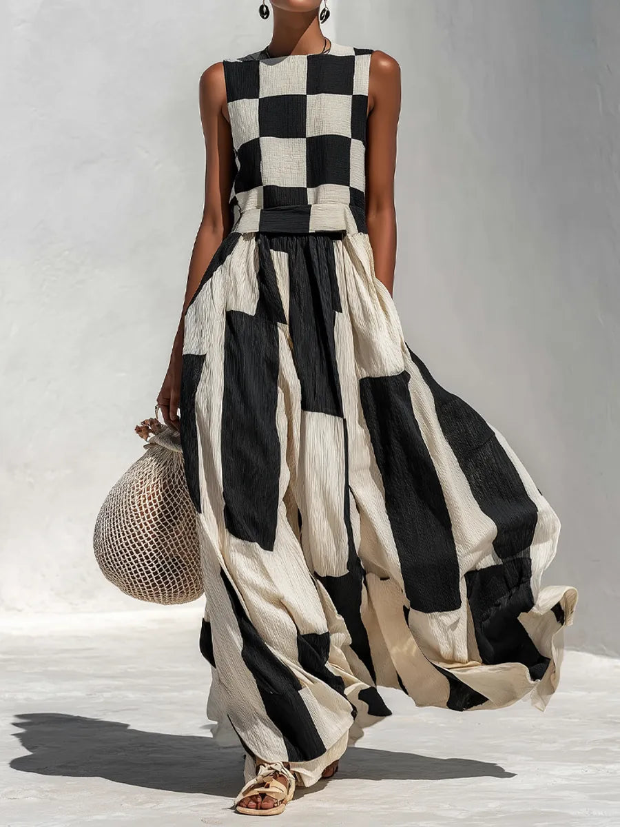 Zulema | Vestido Maxi Sin Mangas con Paneles en Contraste